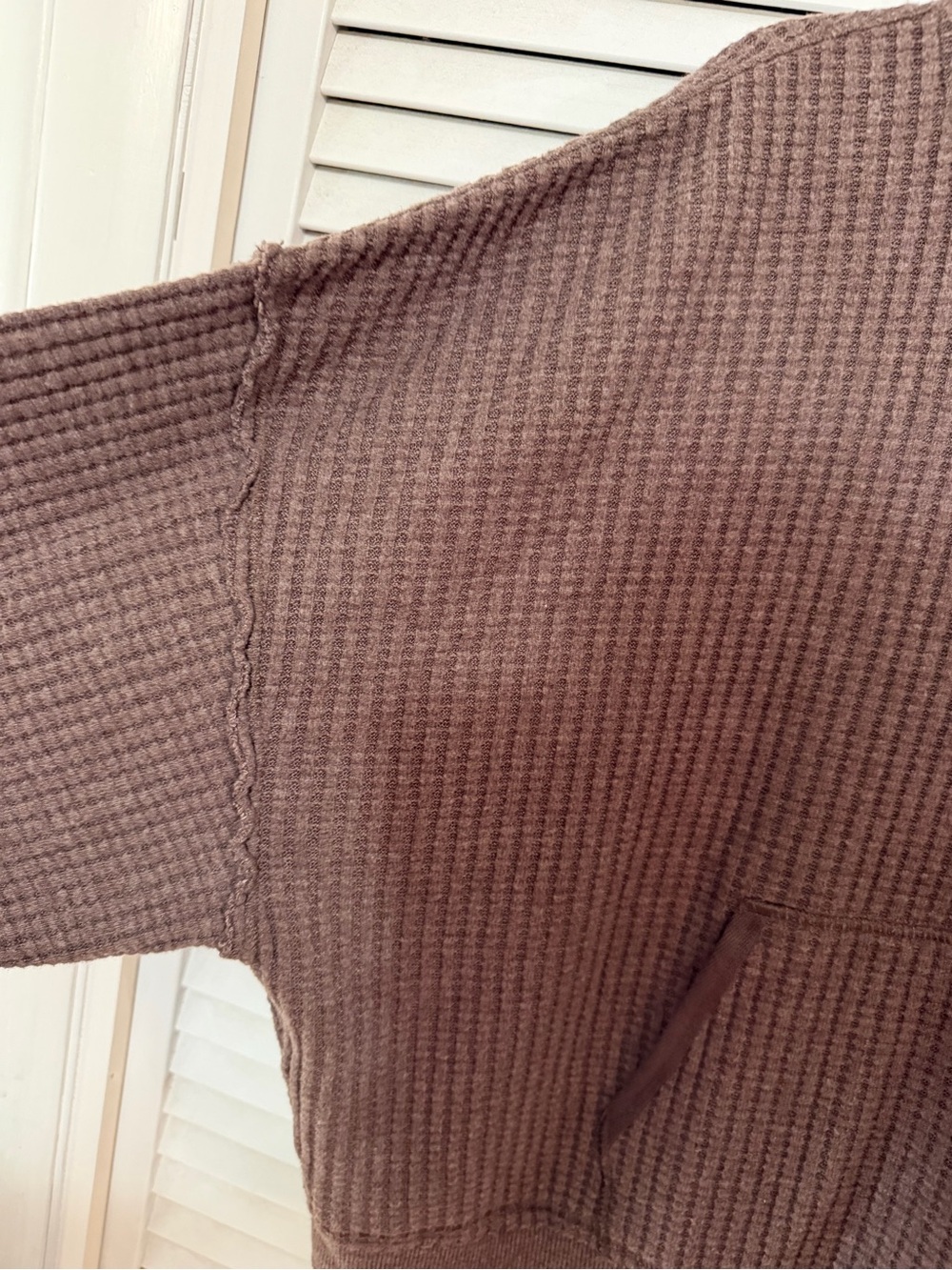 American Eagle Brown Waffle Knit Crewneck Hoodie - Picture 5 of 7